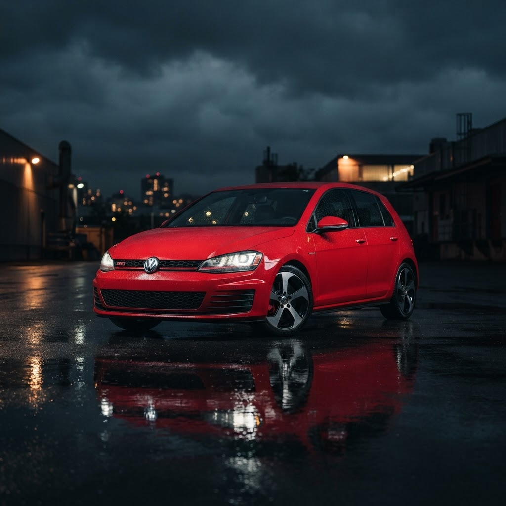 Volkswagen Golf 7 GTI 2014 vermelho em ambiente noturno